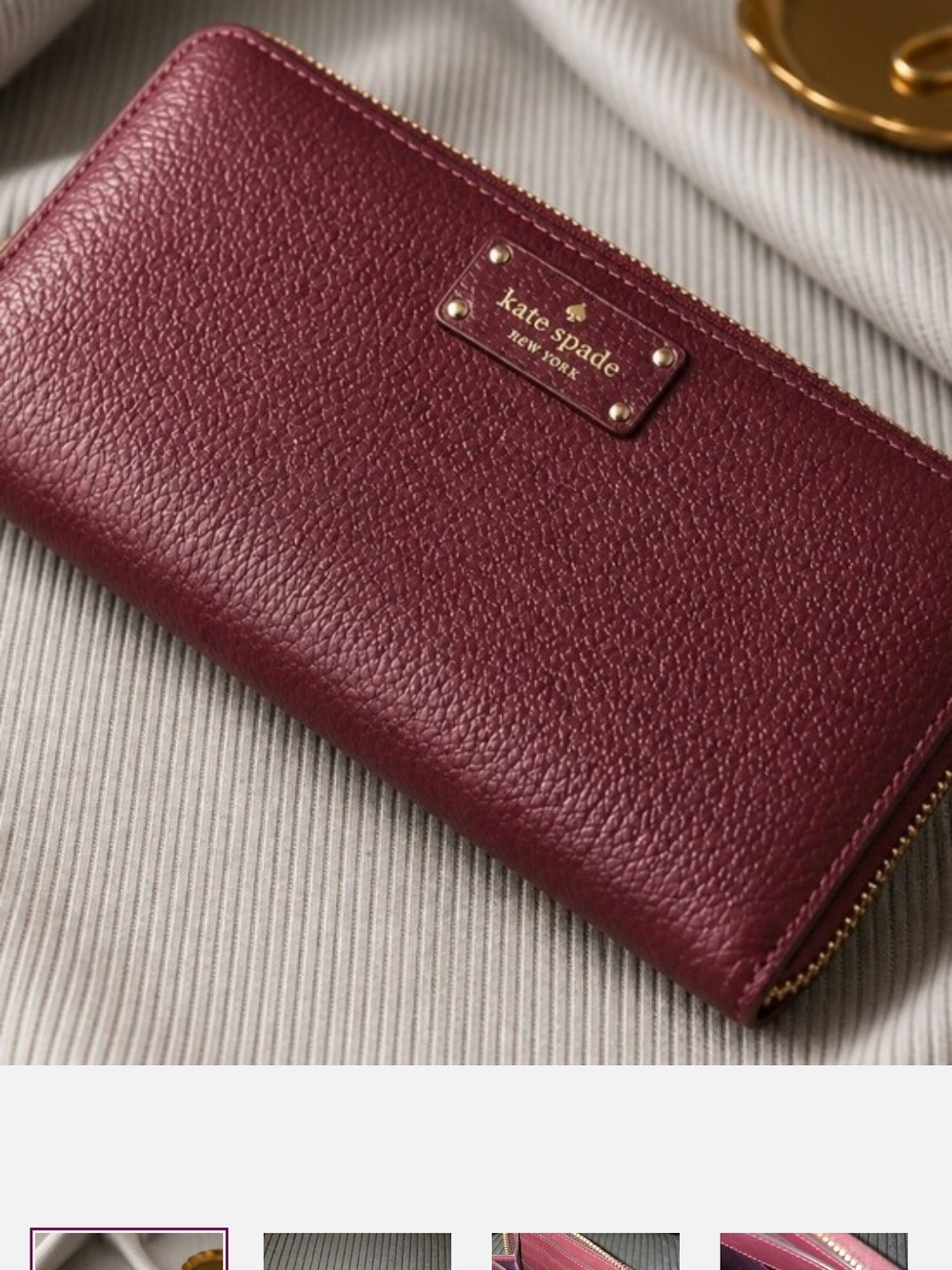 kate spade New York Burgundy Leather Zip Wallet